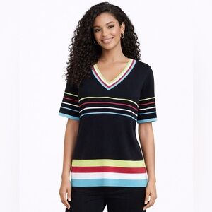 NWT Paris Paris Striped Knit Sweater - Size S Short Sleeve Black Multi